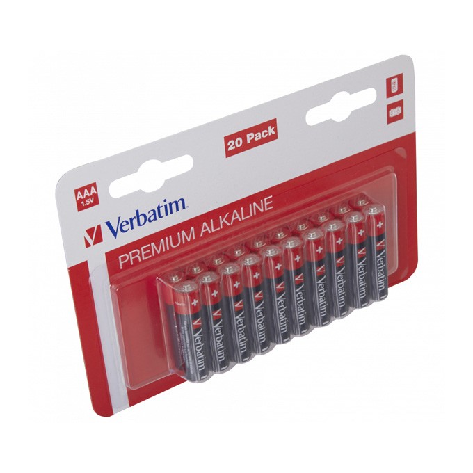 Bateria alkaliczna, AAA (LR03), AAA, 1.5V, Verbatim, blistr, 20-pack, 49876