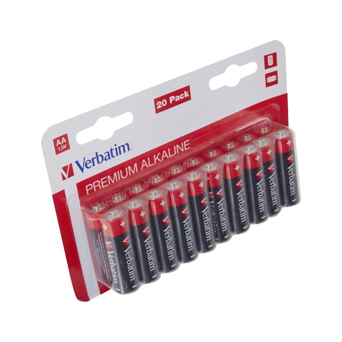 Bateria alkaliczna, AA-LR6 Mignon, AA, 1.5V, Verbatim, blistr, 20-pack, 49877