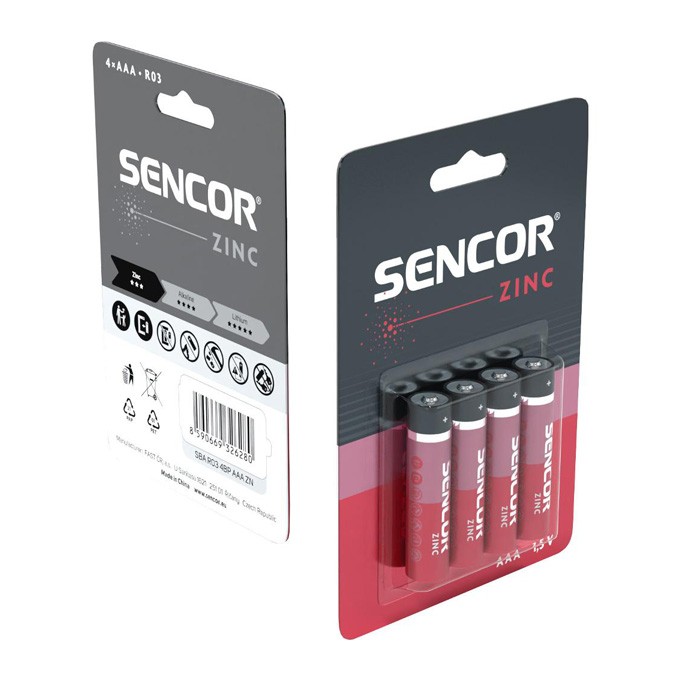 Bateria cynkowo-węglowa, AAA (LR03), AAA, 1.5V, Sencor, blistr, 4-pack