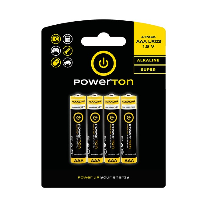 Bateria alkaliczna, AAA (LR03), AAA, 1.5V, Powerton, blistr, 4-pack