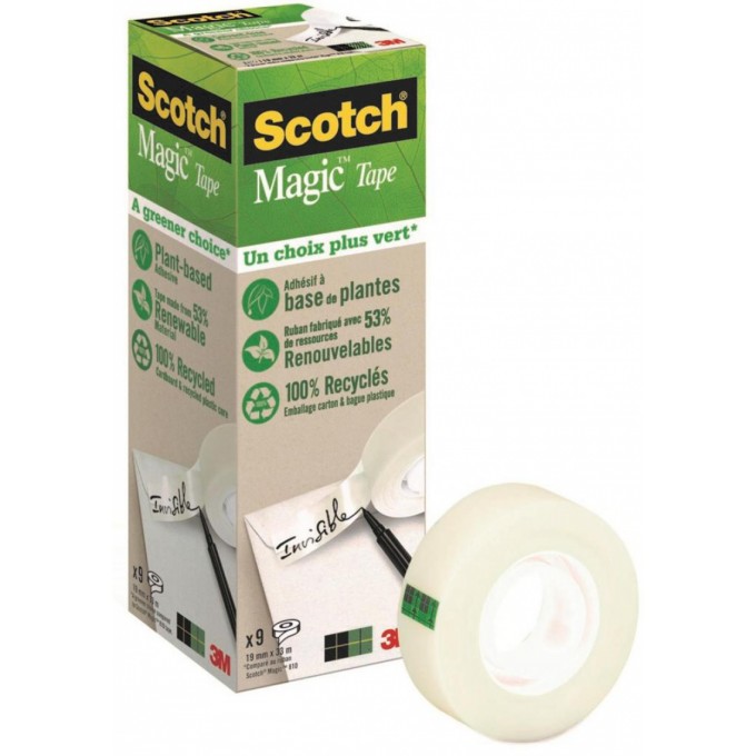 Taśma biurowa SCOTCH® Magic™ Greener Choice (900-1933-9), matowa, 19mm, 33m, 9szt.