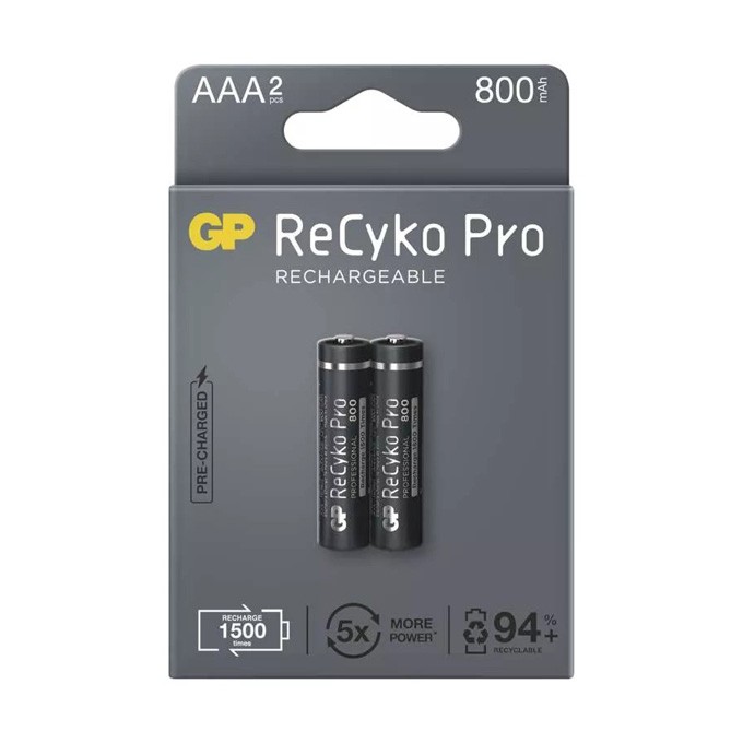 Akumulatorki, AAA (HR03), 1.2V, 800 mAh, GP, kartonik, 2-pack, ReCyko Pro
