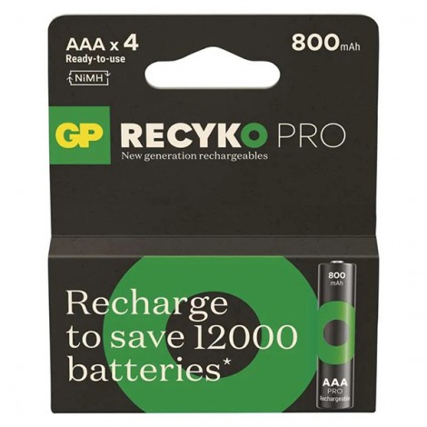 Akumulatorki, AAA (HR03), 1.2V, 800 mAh, GP, kartonik, 4-pack, ReCyko Pro
