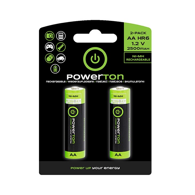 Akumulatorki, AA (HR6), 1.2V, 2500mAh, Powerton, blistr, 2-pack