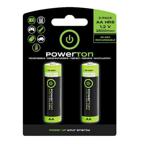 Akumulatorki, AA (HR6), 1.2V, 2500mAh, Powerton, blistr, 2-pack