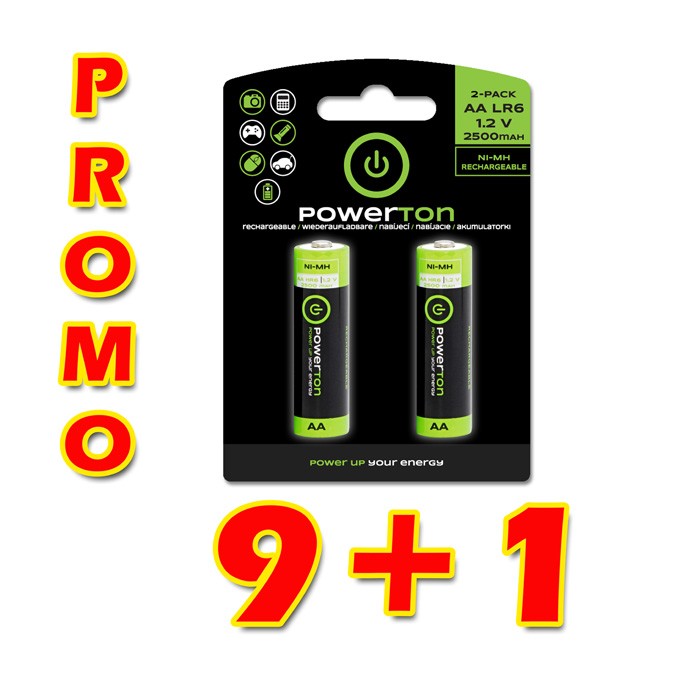 Akumulatorki, AA (HR6), 1.2V, 2500mAh, Powerton, box, 10x2-pack, PROMO 2-pack 9+1 (18+2 szt)