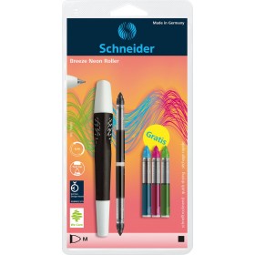 Pióro kulkowe SCHNEIDER Breeze NEON, M, białe/czarne + 5 x kartridż, blister
