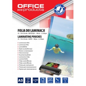 Folia do laminowania OFFICE PRODUCTS, A5, 2x100mikr., błyszcząca, 100szt., transparentna