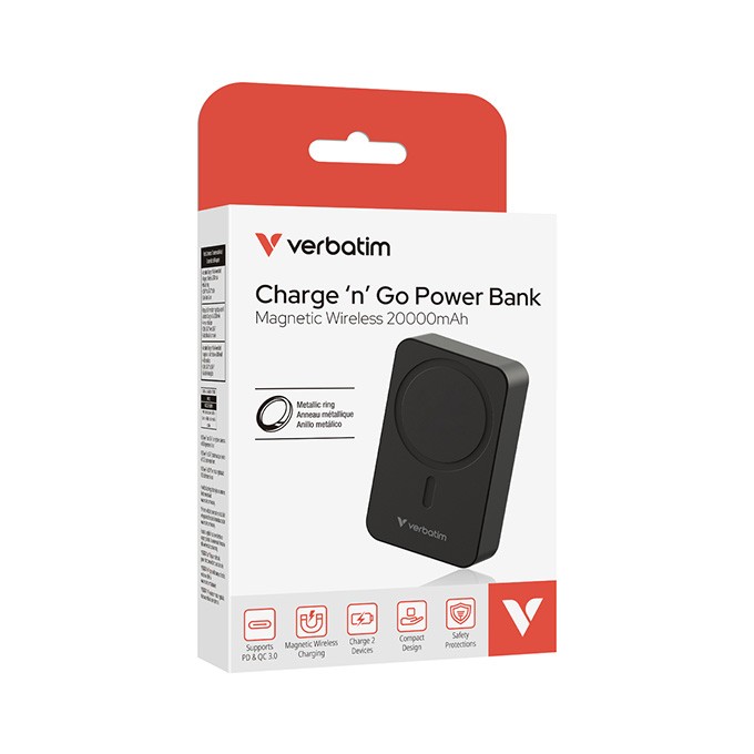Verbatim, powerbank z ładowaniem bezprzewodowym, 5V, ładowanie telefonu, 32223, 20000mAh, Mocowanie magnetyczne, 