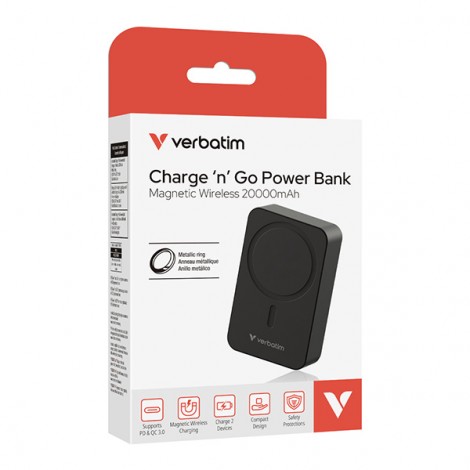 Verbatim, powerbank z ładowaniem bezprzewodowym, 5V, ładowanie telefonu, 32223, 20000mAh, Mocowanie magnetyczne, 