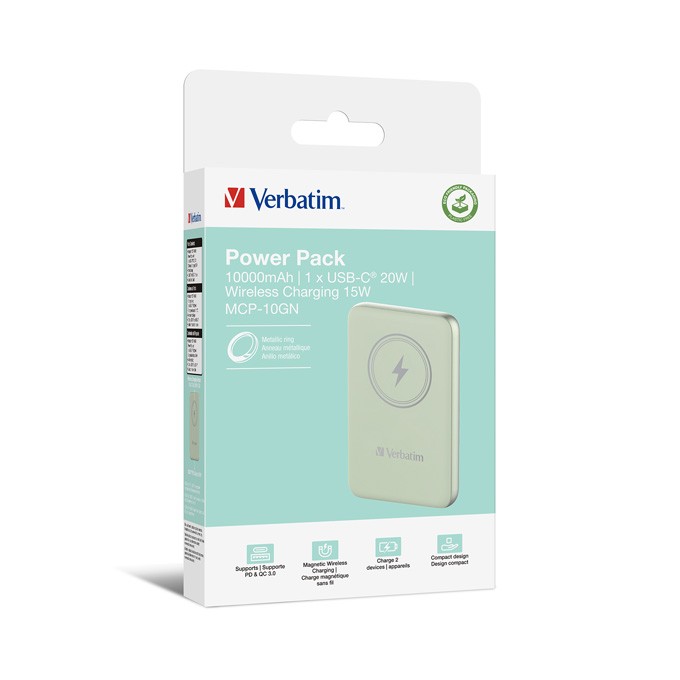 Verbatim, powerbank z ładowaniem bezprzewodowym, 5V, ładowanie telefonu, 32246, 10 000mAh, Mocowanie magnetyczne, 