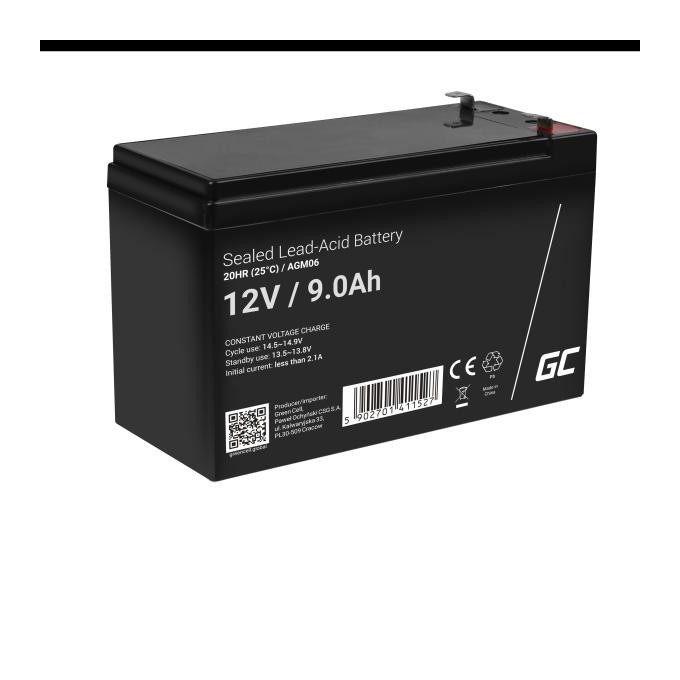 Green Cell VRLA AGM 12V, 2.1A, UPS, systemy alarmowe, monitoring, 9Ah