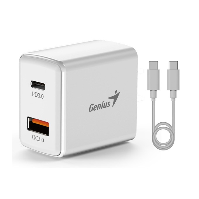 Genius Zasilacz / sieciowy adapter 20W, 2-portowy, USB-C, USB-A, PD-20ACP