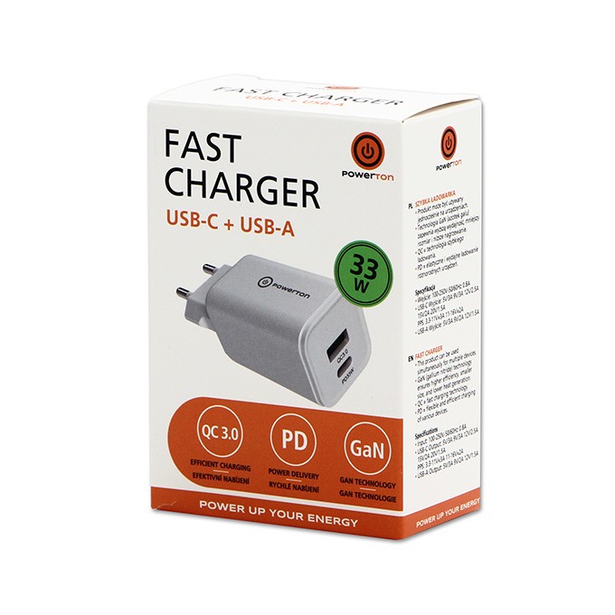 Powerton Zasilacz / sieciowy adapter 33W, 2-portowy, USB-C, USB-A, 33W GaN Charger