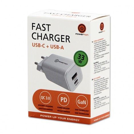 Powerton Zasilacz / sieciowy adapter 33W, 2-portowy, USB-C, USB-A, 33W GaN Charger