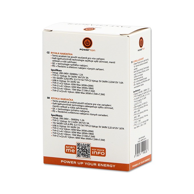 Powerton Zasilacz / sieciowy adapter 65W, 3 porty, USB-C, USB-A, 65W GaN Charger