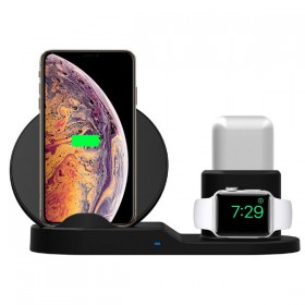 Bezprzewodowa ładowarka 3v1, do telefonów,  Apple Watch, czarna, 5/9V, 15W, Qi
