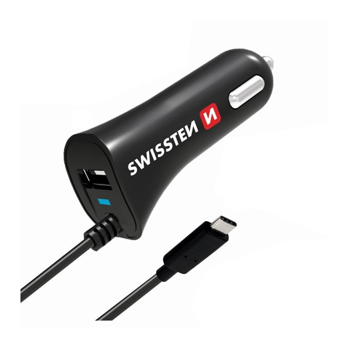 Ładowarka samochodowa SWISSTEN 12W, 1 port, USB-A, kabel USB-C