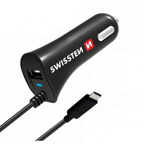 Ładowarka samochodowa SWISSTEN 12W, 1 port, USB-A, kabel USB-C