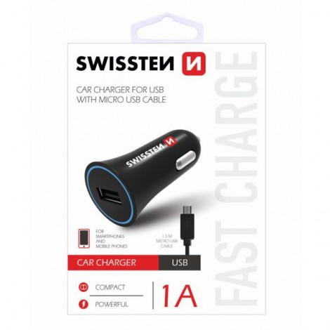 Ładowarka samochodowa SWISSTEN 5W, 1 port, USB-A, kabel microUSB