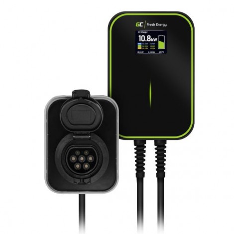 Green Cell Wallbox z kablem ładującym Pojazdy elektryczne 380V, 32A, 22kW, EV15RFID IP66, ochrona przed przegrzaniem i 