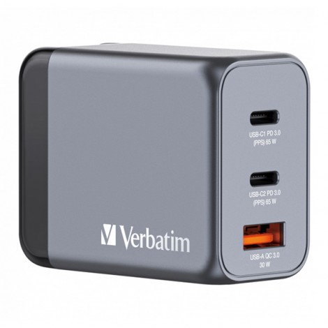 Verbatim, Ładowarka GaN USB 3.0, USB C, szara, 65 W, wymienne końcówki  C,G,A