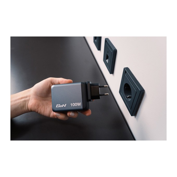 Verbatim, Ładowarka GaN USB 3.0, USB C, szara, 100 W, wymienne końcówki  C,G,A