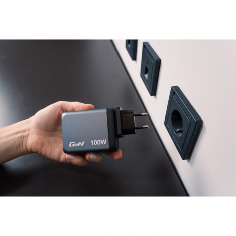 Verbatim, Ładowarka GaN USB 3.0, USB C, szara, 100 W, wymienne końcówki  C,G,A