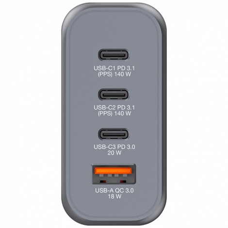 Verbatim, Ładowarka GaN USB 3.0, USB C, szara, 140 W, wymienne końcówki  C,G,A