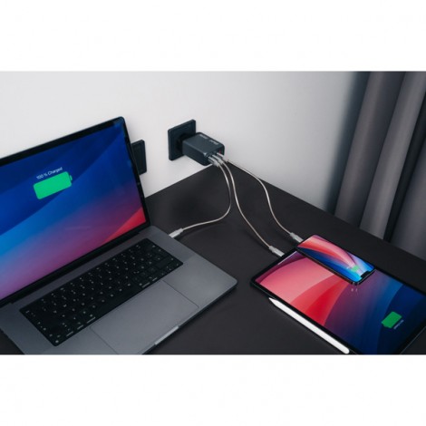 Verbatim, Ładowarka GaN USB 3.0, USB C, szara, 200 W, wymienne końcówki  C,G,A