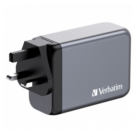 Verbatim, Ładowarka GaN USB 3.0, USB C, szara, 240 W, wymienne końcówki  C,G,A