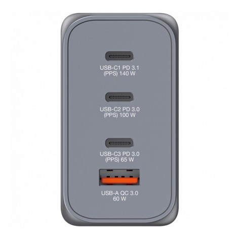 Verbatim, Ładowarka GaN USB 3.0, USB C, szara, 240 W, wymienne końcówki  C,G,A