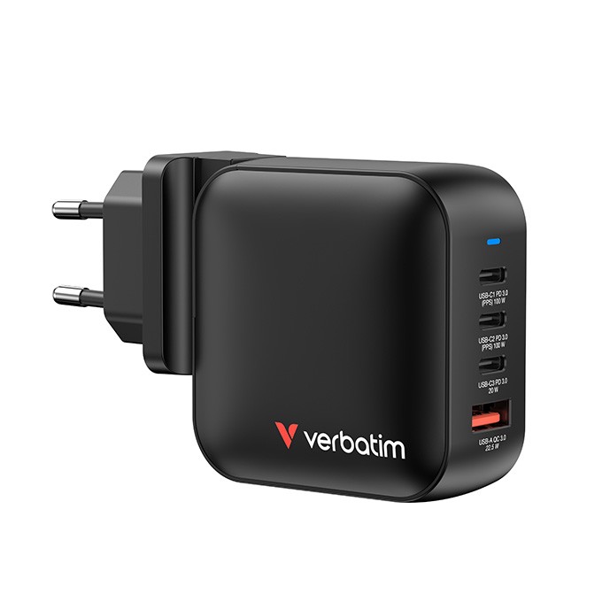 Verbatim, Ładowarka GaN USB 3.0, USB C, szara, 100 W, wymienne końcówki  C,G,A