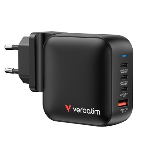 Verbatim, Ładowarka GaN USB 3.0, USB C, szara, 100 W, wymienne końcówki  C,G,A