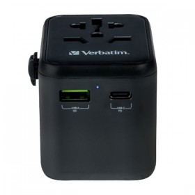 Verbatim, Adapter podróżny World-to-World Verbatim UTA-02 USB-A, USB-C, czarny, 20 W