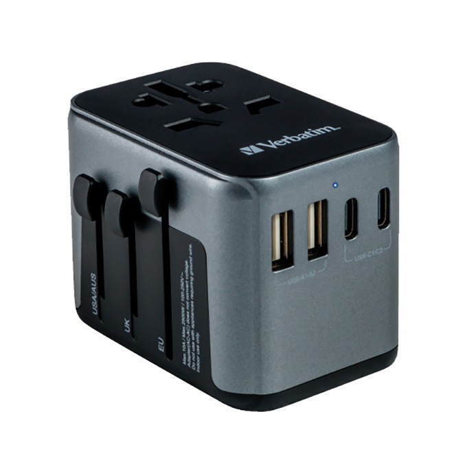 Verbatim, Adapter podróżny World-to-World Verbatim UTA-03 USB-A, USB-C, czarny, 30 W