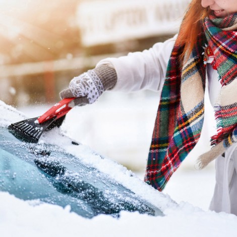 Drapak do szyb z LED czerwona, plastikowy, ze zmiotką