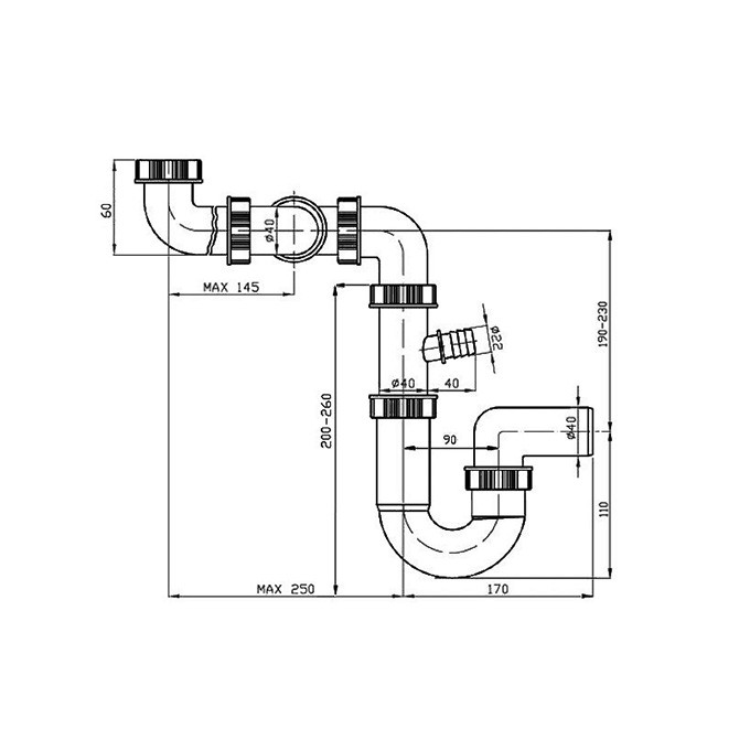 Franke Syfon plastikowy do zlewu, 40 mm, 170-250mm, biały