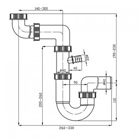 Franke Syfon plastikowy do zlewu, 40 mm, 260-330mm, biały, syfon z odgałęzieniem do zmywarki