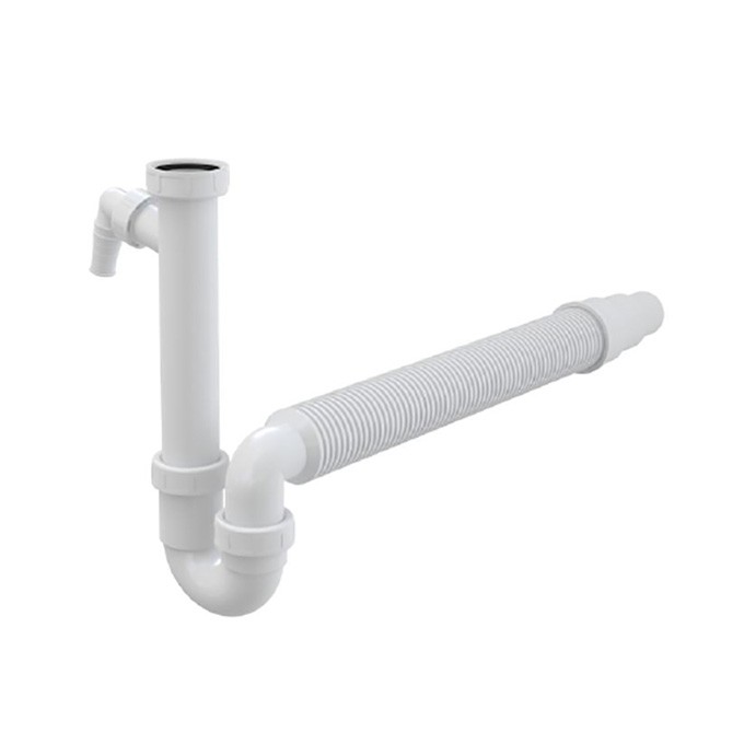 Alcadrain Syfon plastikowy do zlewu, 40 nebo 50 mm, 580mm, biały, z nakrętką złączkową 6/4"