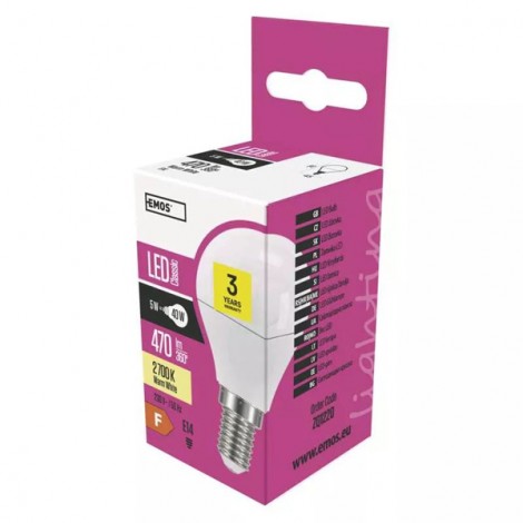LED żarówka EMOS Lighting E14, 220-240V, 5W, 470lm, 2700k, ciepła biel, 30000h, Mini Globe 45x78mm