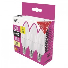 LED żarówka EMOS Lighting E14, 220-240V, 5W, 470lm, 2700k, ciepła biel, 30000h, Classic Candle 102x35x35mm-3pack