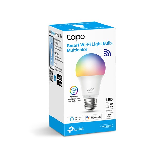 LED żarówka TP-LINK Tapo L530E, E27, 220-240V, 8.7W, 806lm, 6000k, RGB, 15000h, chytrá Wi-Fi žárovka