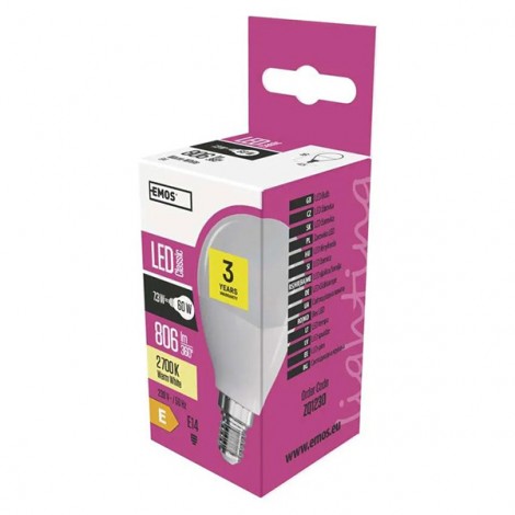 LED żarówka EMOS Lighting E14, 220-240V, 7.3W, 806lm, 2700k, ciepła biel, 30000h, Classic 86x45x45 mm LED żarówka EMOS Lighting E14, 220-240V, 7.3W, 806lm, 2700k, ciepła biel, 30000h, Classic 86x45x45 mm