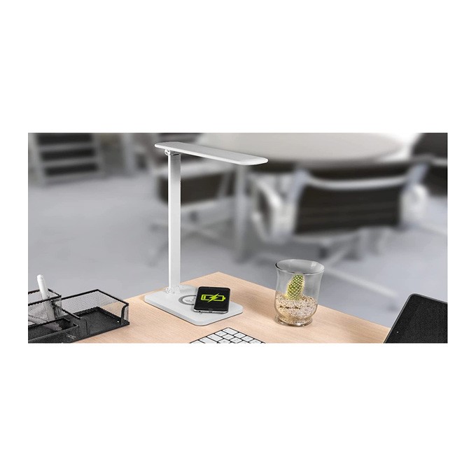 Lampka na biurko, aluminium + ABS, biała, 3 typy oświetlenia, ładowarka bezprzewodowa IP20