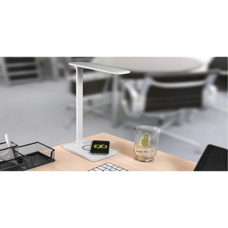 Lampka na biurko, aluminium + ABS, biała, 3 typy oświetlenia, ładowarka bezprzewodowa IP20 Lampka na biurko, aluminium + ABS, biała, 3 typy oświetlenia, ładowarka bezprzewodowa IP20