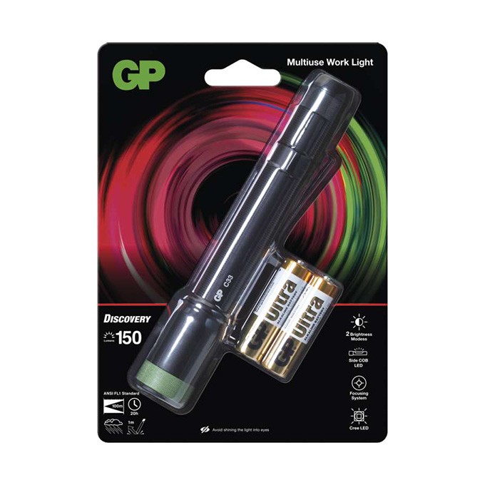 LED Flashlight, 2xAA, metalowy, czarna, 150lm, C33