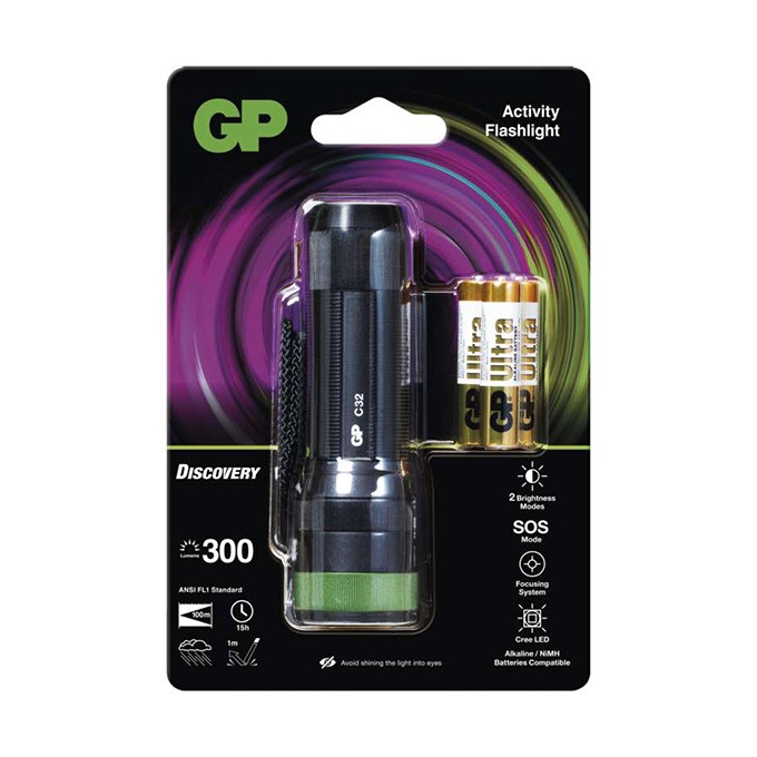 LED Flashlight, 3xAAA, metalowy, czarna, 300lm, C32