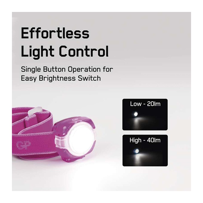 Lampka czołowa led, 2xCR2025, plastikowy, różowa, 40lm, 8m, CH31