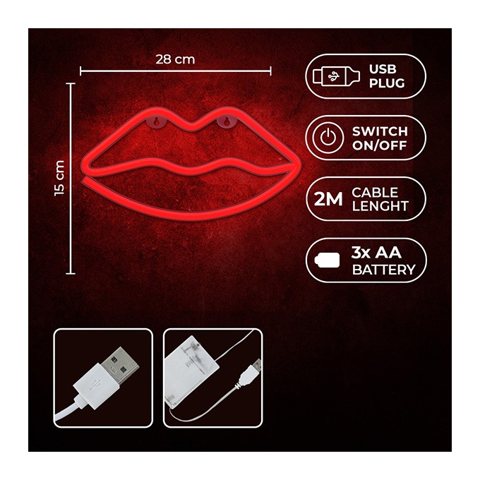 Neon LED Light LIPS red Bat + USB FLNE08 Forever Light